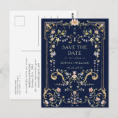 Victoriaanse sierlijke bloemrijke fotolijst bruilo briefkaart (Voorkant / Achterkant)