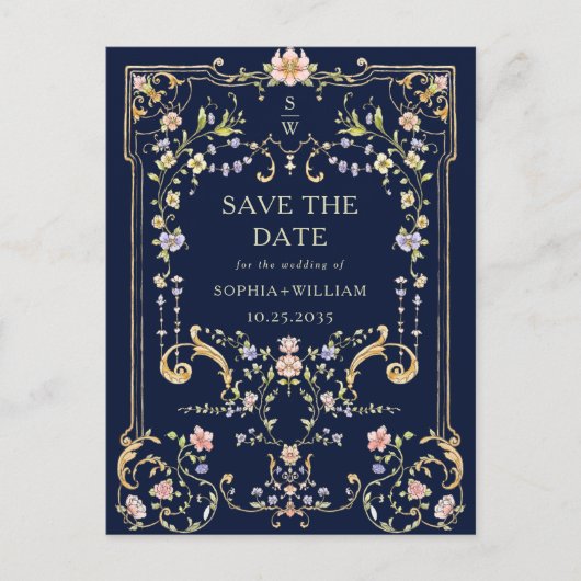 Victoriaanse sierlijke bloemrijke fotolijst bruilo briefkaart (Voorkant)