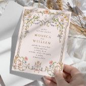 Victoriaanse sierlijke bloemrijke fotolijst trouwf kaart