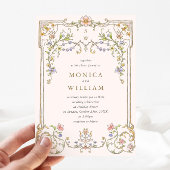 Victoriaanse sierlijke bloemrijke fotolijst trouwf kaart