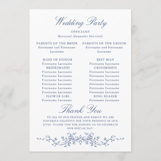 Victoriaanse sierlijke bloemrijke trouwceremonie programmakaart (Achterkant)