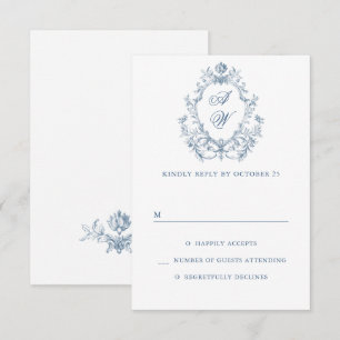 Victoriaanse sierlijke elegantie bloemstof blauwe  RSVP kaartje