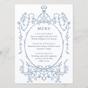 Victoriaanse sierlijke gratie bloemstof blauwe tro menu