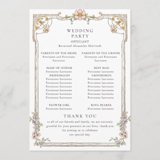 Victoriaanse sierlijke gratie Boheemse huwelijksce Programmakaart (Achterkant)