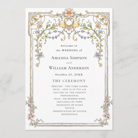 Victoriaanse sierlijke gratie Boheemse huwelijksce Programmakaart (Voorkant)
