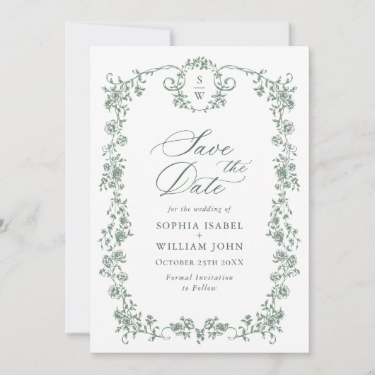 Victoriaanse sierlijke QR-code trouwfoto Save The Date (Voorkant)