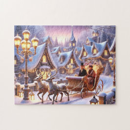 Victoriaanse slee-rit rendier- en lantaarnlichten  legpuzzel