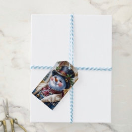Victoriaanse Sneeuwman Kerstontwerp Cadeaulabel