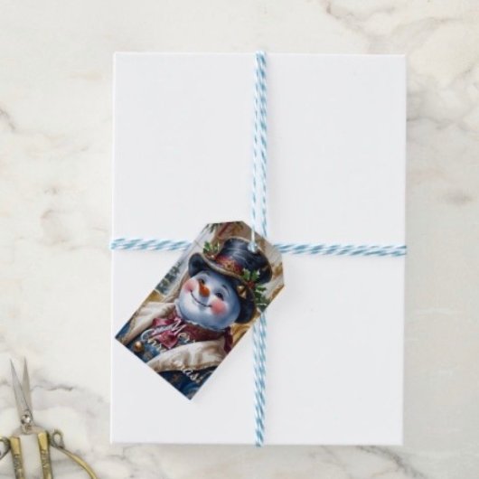 Victoriaanse Sneeuwman Kerstontwerp Cadeaulabel
