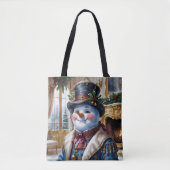 Victoriaanse Sneeuwman Kerstontwerp Tote Bag (Voorkant)