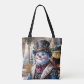 Victoriaanse Sneeuwman Kerstontwerp Tote Bag (Achterkant)