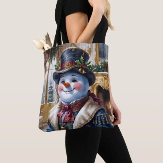 Victoriaanse Sneeuwman Kerstontwerp Tote Bag