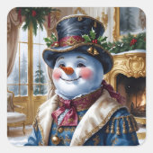 Victoriaanse Sneeuwman Kerstontwerp Vierkante Sticker (Voorkant)