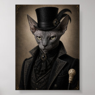Victoriaanse Sphynx Kat Portret Print, Gotische Ka Poster
