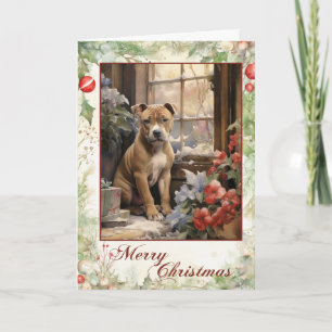 Victoriaanse Staffordshire Bull Terrier Kerstmis Feestdagen Kaart