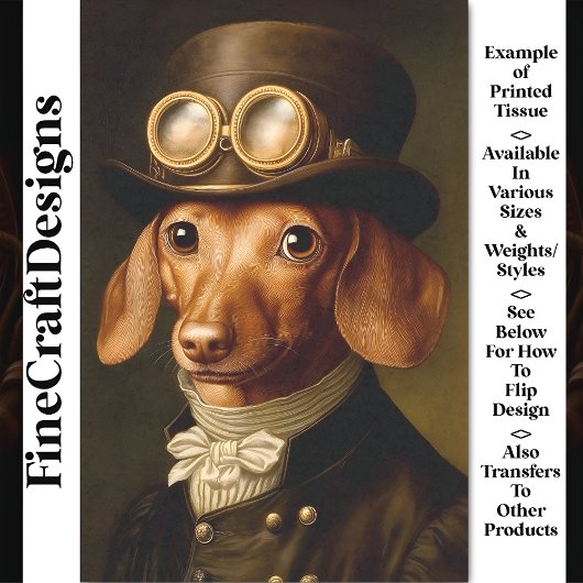 Victoriaanse Steampunk Dachshund Hond BF5 Decoupag Tissuepapier