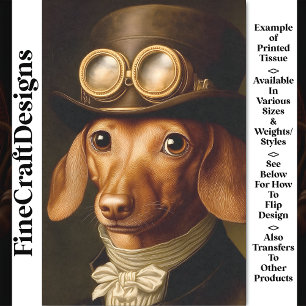 Victoriaanse Steampunk Dachshund Hond BF6 Decoupag Tissuepapier