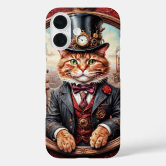 Victoriaanse steampunk edele kat met hoedendoosje  iPhone 16 hoesje