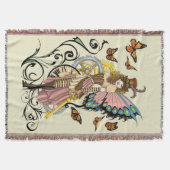 Victoriaanse Steampunk Fee Vlinders Tandwielen Gee Deken (Voorkant)