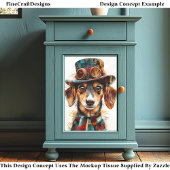 Victoriaanse Steampunk Hond met Hoed DA9 Decoupage Tissuepapier