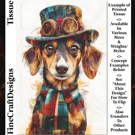 Victoriaanse Steampunk Hond met Hoed DA9 Decoupage Tissuepapier