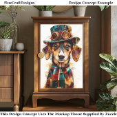 Victoriaanse Steampunk Hond met Hoed DA9 Decoupage Tissuepapier