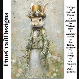 Victoriaanse Steampunk Konijn, Bloem CA6 Decoupage Tissuepapier