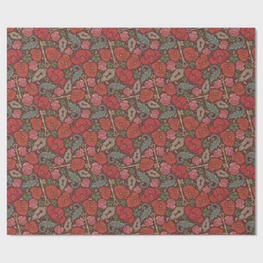 Victoriaanse Steampunk Oude Slot Sleutel Rode Klap Cadeaupapier (Vlak)