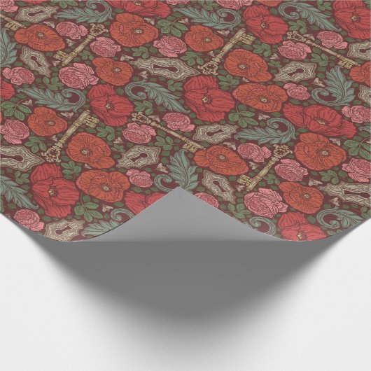 Victoriaanse Steampunk Oude Slot Sleutel Rode Klap Cadeaupapier (Hoek)