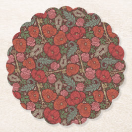 Victoriaanse Steampunk Oude Slot Sleutel Rode Klap Kartonnen Onderzetters