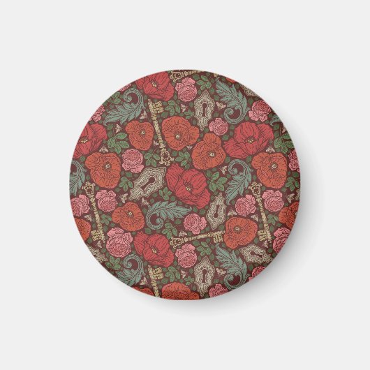 Victoriaanse Steampunk Oude Slot Sleutel Rode Klap Magneet (Voorkant)