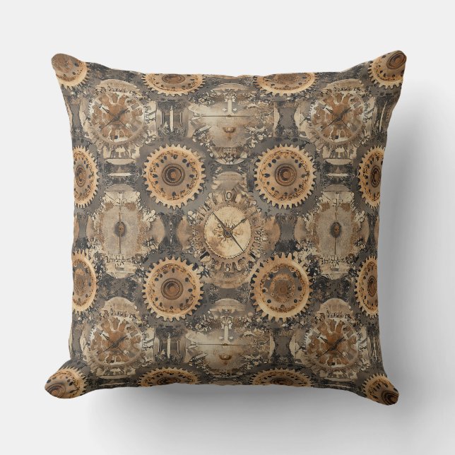Victoriaanse Steampunk Tandwielen Kussen (Voorkant)