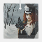 Victoriaanse Steampunk Winter Libel Sleutel Gotisc Glas Ornament (Voorkant)