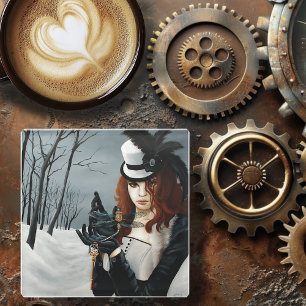 Victoriaanse Steampunk Winter Libel Sleutel Gotisc Glazen Onderzetter