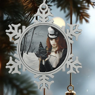 Victoriaanse Steampunk Winter Libelle Sleutel Goti Tin Sneeuwvlok Ornament