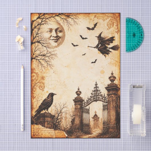 Victoriaanse stijl Halloween Heks Collage FV6L Tissuepapier (Craft)