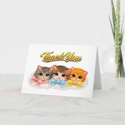 Victoriaanse stijl Kittens Lint en Kant Bedankt (Voorkant)