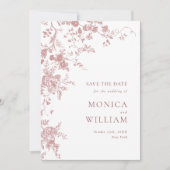 Victoriaanse Stof Roze Franse Tuin Bloemige Bruilo Save The Date (Voorkant)