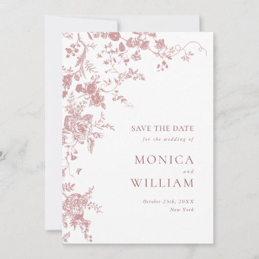 Victoriaanse Stof Roze Franse Tuin Bloemige Bruilo Save The Date (Voorkant)