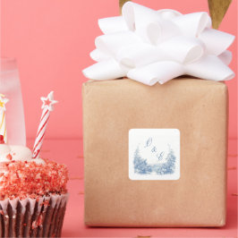 Victoriaanse Stofblauwe Barokke Kam Vierkante Sticker