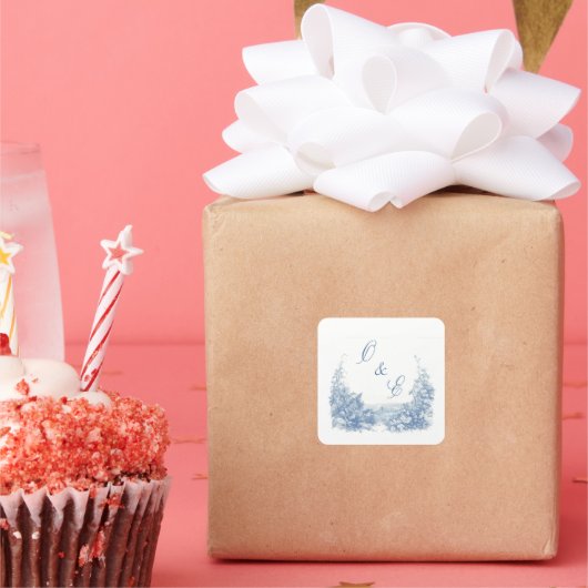 Victoriaanse Stofblauwe Barokke Kam Vierkante Sticker (Feest)