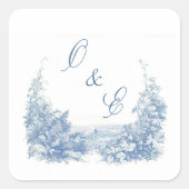 Victoriaanse Stofblauwe Barokke Kam Vierkante Sticker (Voorkant)