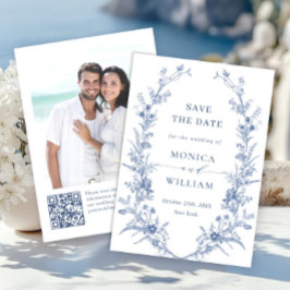 Victoriaanse Stofblauwe Franse Tuin Bloemige Trouw Save The Date