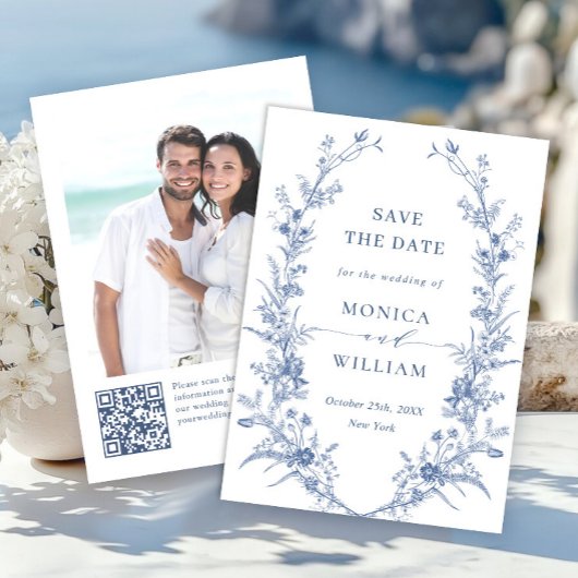 Victoriaanse Stofblauwe Franse Tuin Bloemige Trouw Save The Date