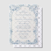 Victoriaanse stoffige blauwe chinoiserie bloemige  vellum uitnodigingen (Offset (Uitnodiging))