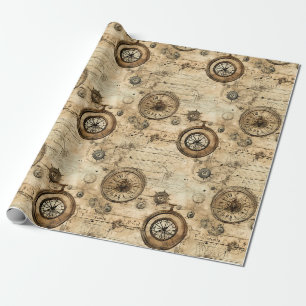 Victoriaanse Stoomtech-Machines Sepia Bruin Cadeaupapier