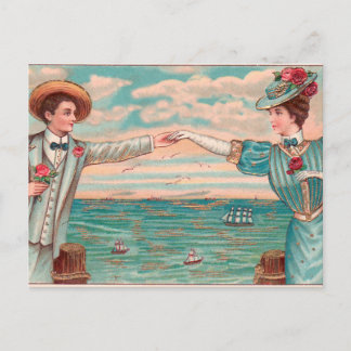 Victoriaanse strandliefde elegante oceaantrouwkopp briefkaart