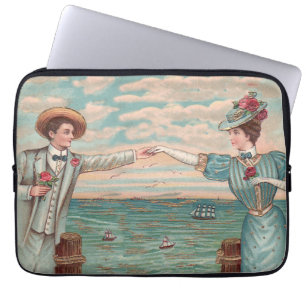 Victoriaanse strandliefde elegante oceaantrouwkopp laptop sleeve