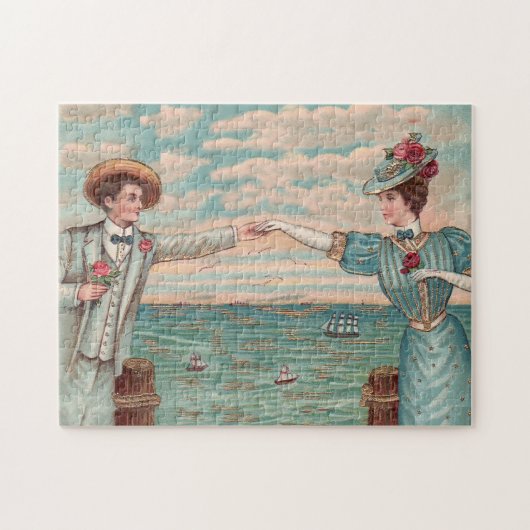 Victoriaanse strandliefde elegante oceaantrouwkopp legpuzzel (Horizontaal)