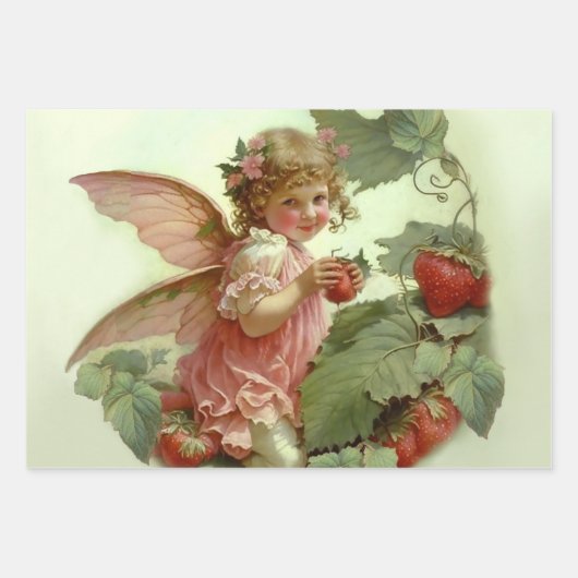Victoriaanse “Strawberry Fairy” Inpakpapier Vel (Voorkant)